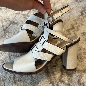 Via Spiga White Leather Strappy Block Heel Sandals Size 8